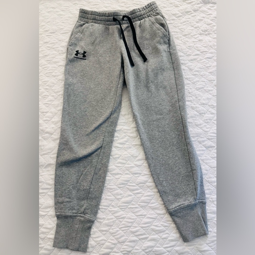 Under Armour Jogger Sweatpants Women's Size S Loose Logo Pocket Gray Black